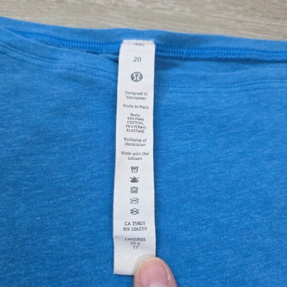 Lululemon Back In Action Pima Cotton Blue Boat Neck Top Womens Size 20 - Picture 6 of 16